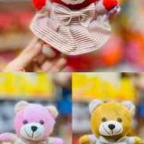 عروسک خرس نشسته لباس راه راه دامن دار دختر