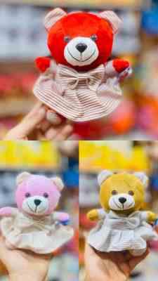 عروسک خرس نشسته لباس راه راه دامن دار دختر